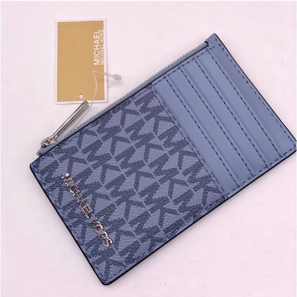 Michael Kors Medium Top Zip Card Case Wallet Coin Pouch pale Blue - Picture 3 of 14